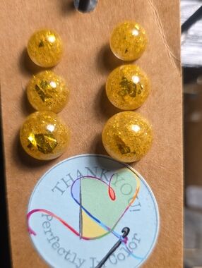 Yellow Glitter Dome Earrings - Unbranded